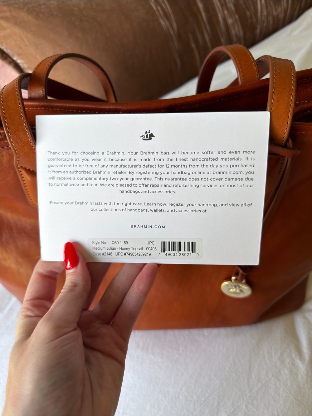 Brahmin Medium Julian Leather Bag In Honey Topsail - Picture 14 of 14